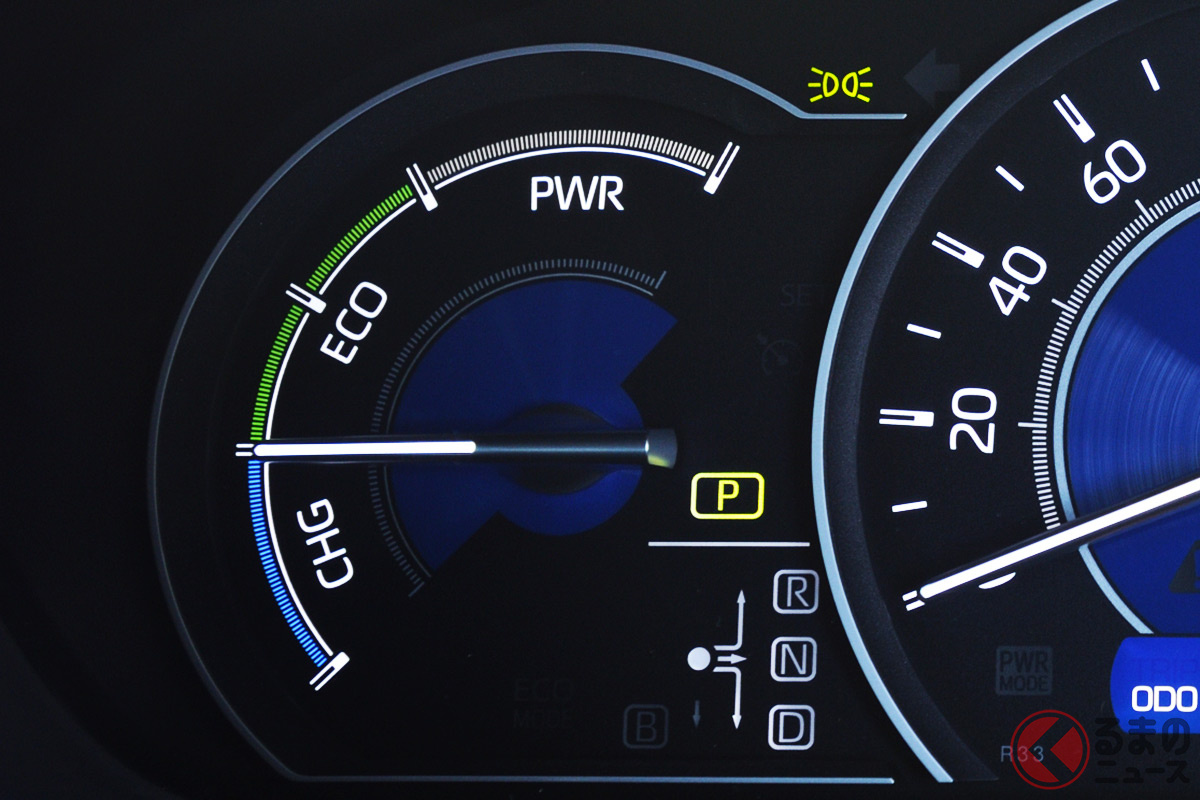 近年ではタコメーターのようなハイブリッドシステムインジケーターも登場