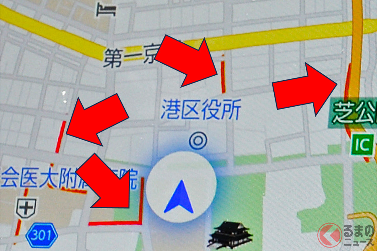 道路沿いに赤やオレンジ色の実線が! この意味は?