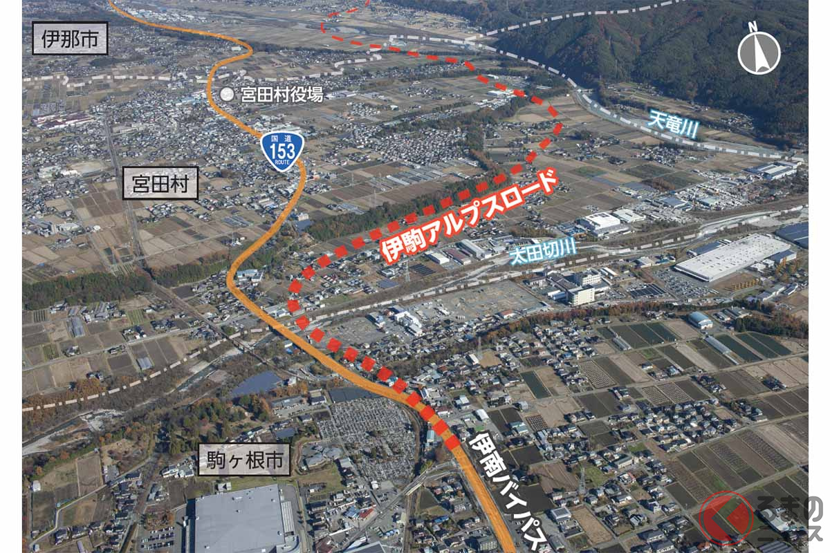 国道153号伊駒アルプスロードの計画ルート(画像:国土交通省中部地方整備局飯田国道事務所)