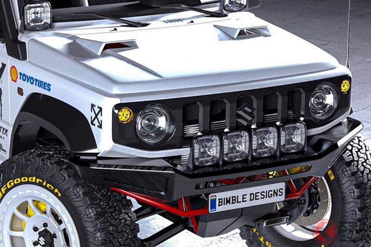 まるでラリーカー! ド迫力のリフトアップが施された新型「ジムニー5ドア」のCG(Photo:bimbledesigns)