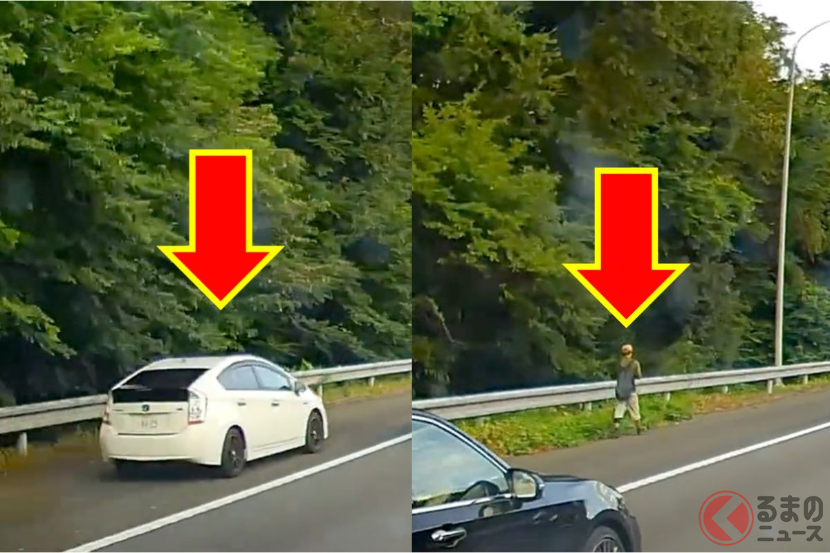 「路肩ミサイル」に「高速を歩く歩行者」…衝撃映像の一部(Photo:shin's Car Life(@shin4539)さん)
