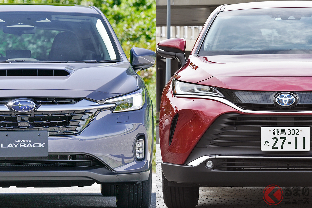都会派SUV、どっちが好み!? スバル 新型「レヴォーグ レイバック」(左)とトヨタ「ハリアー」
