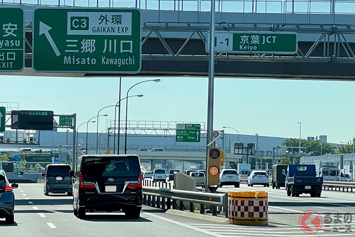 京葉道路（上り）の京葉JCTを篠崎ICに向かう場所が無料区間となっている