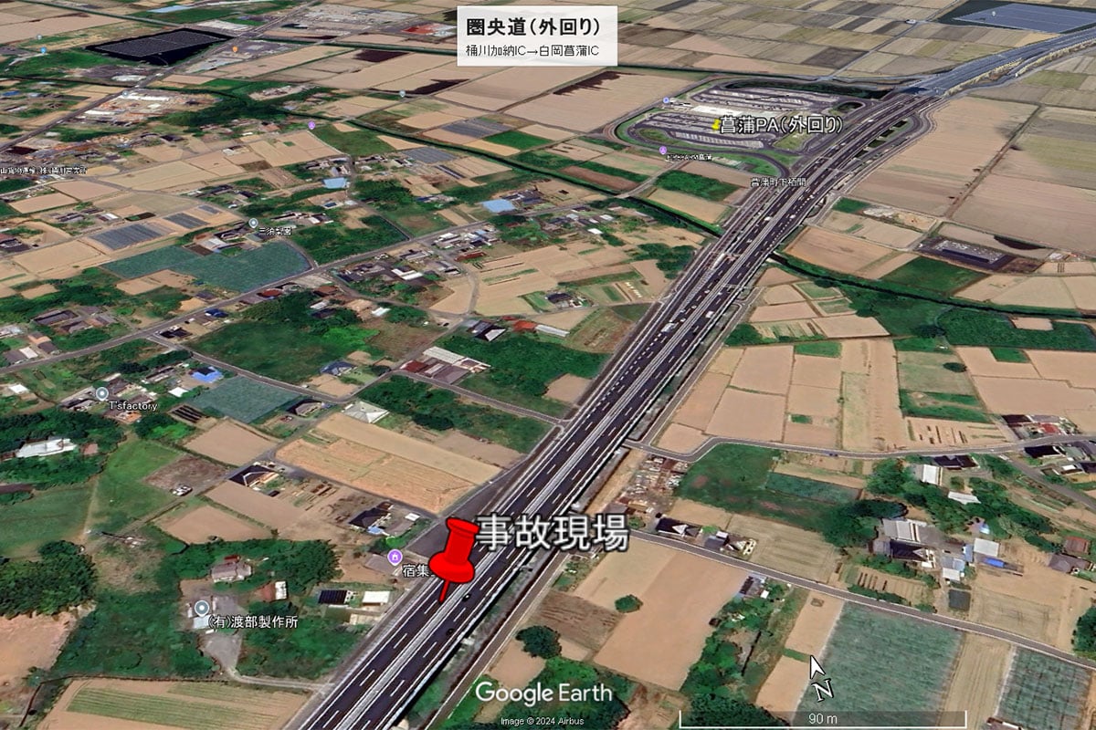 圏央道の事故現場付近（画像：Google Earth）。