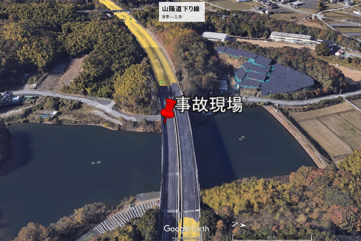 山陽道下り線事故現場（画像：Google Earth）。