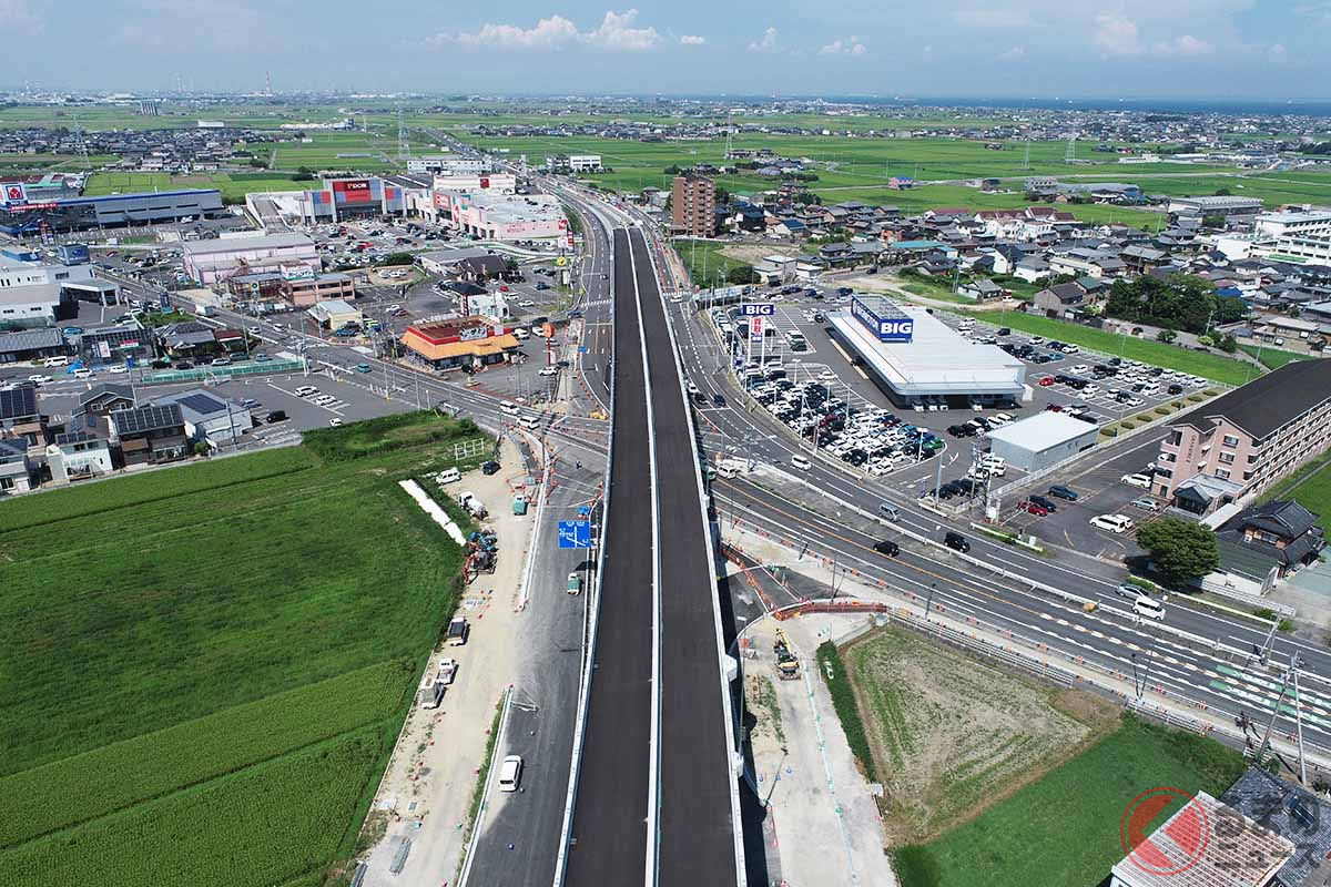 国道23号中勢バイパスの今回開通する区間(画像:国土交通省中部地方整備局三重河川国道事務所)