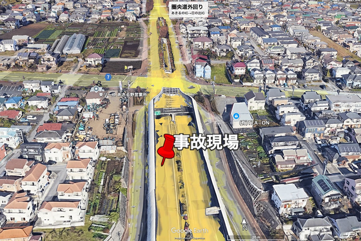 圏央道の事故現場付近（画像：Google Earth）。