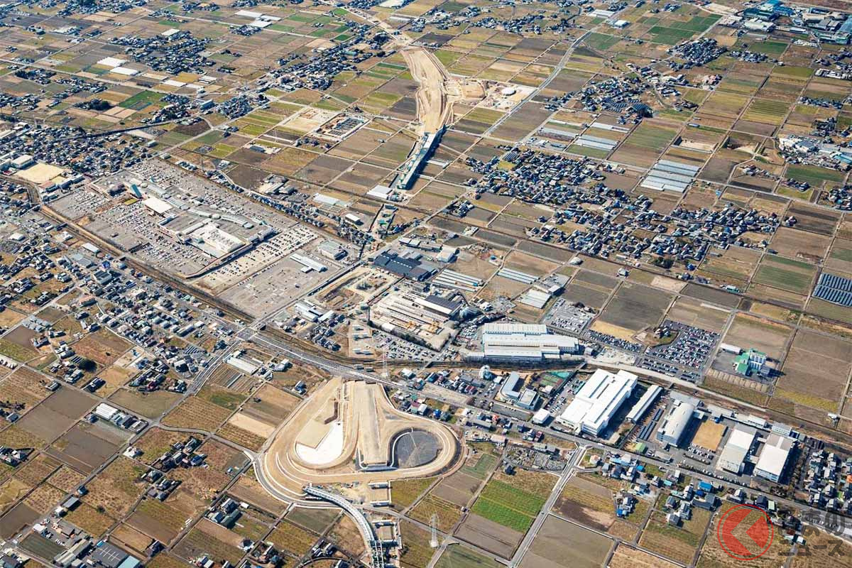 建設が進む東海環状道の糸貫IC(仮称)付近。2023年2月撮影(画像:国土交通省中部地方整備局岐阜国道事務所)