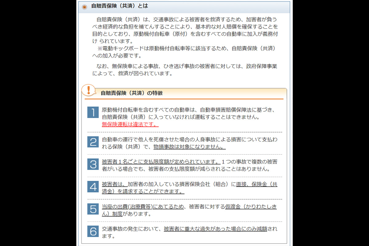 自賠責保険（共済）とは（画像引用：国土交通省ホームページ）