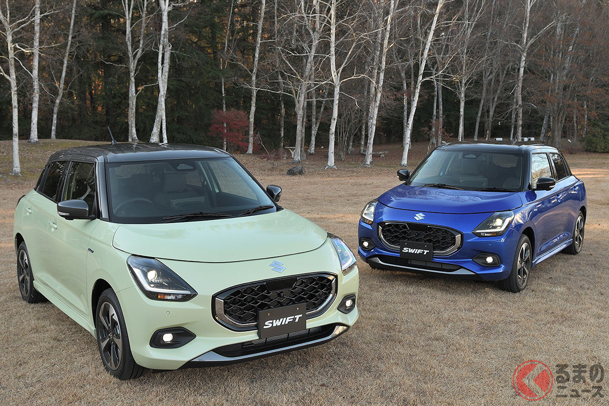 スズキ新型「スイフト」(新色フロンティアブルーパールメタリックとクールイエローメタリック)