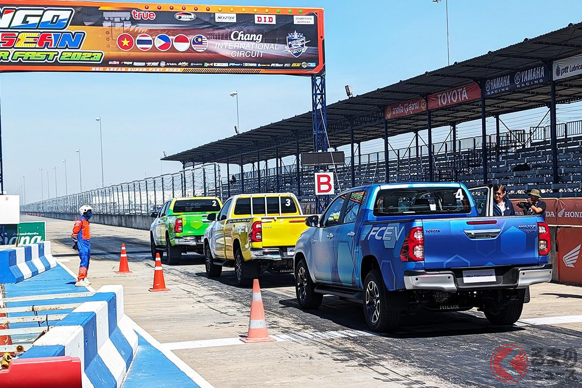 タイのサーキットで行われた「ハイラックス(ディーゼルHEV・BEV・FCEV)」の試乗