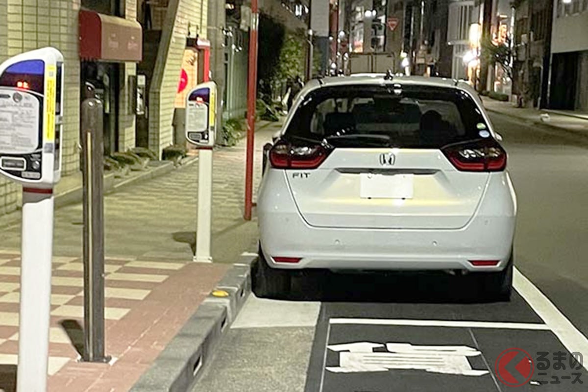 パーキングメータ・チケットでは左に寄せて枠内に入れることになるが…中々難しい?