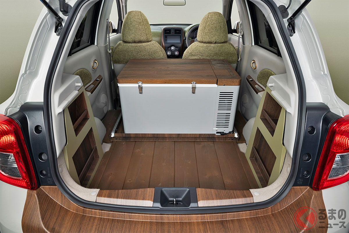 2シーター仕様とし荷室を拡大! EVのバッテリーをリサイクルした電源と大型冷蔵庫を装備します