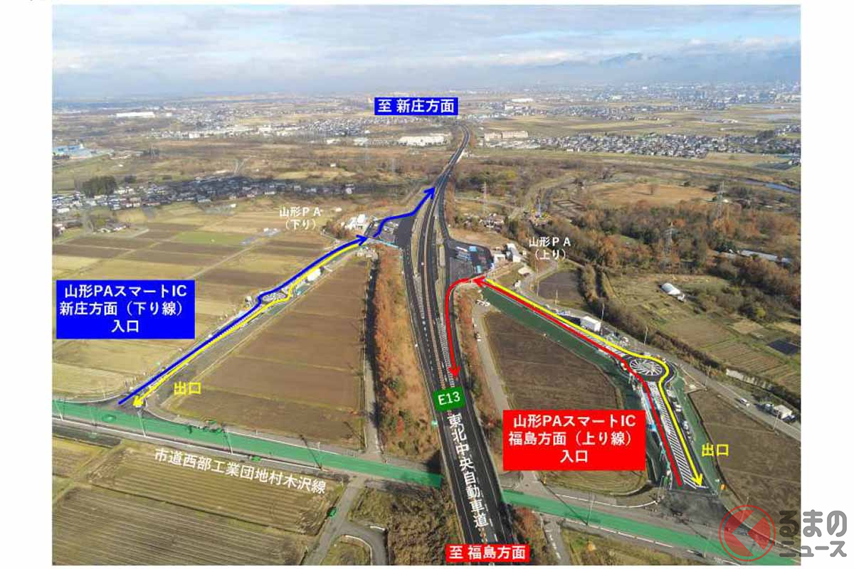 山形PAスマートICの完成イメージ(画像:NEXCO東日本)