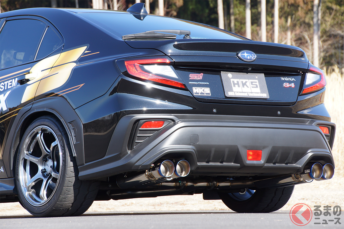 スバル「WRX S4(VBH型)」用の砲弾型サイレンサー4本出しマフラー「HKS LEGAMAX Sports VBH FA24」