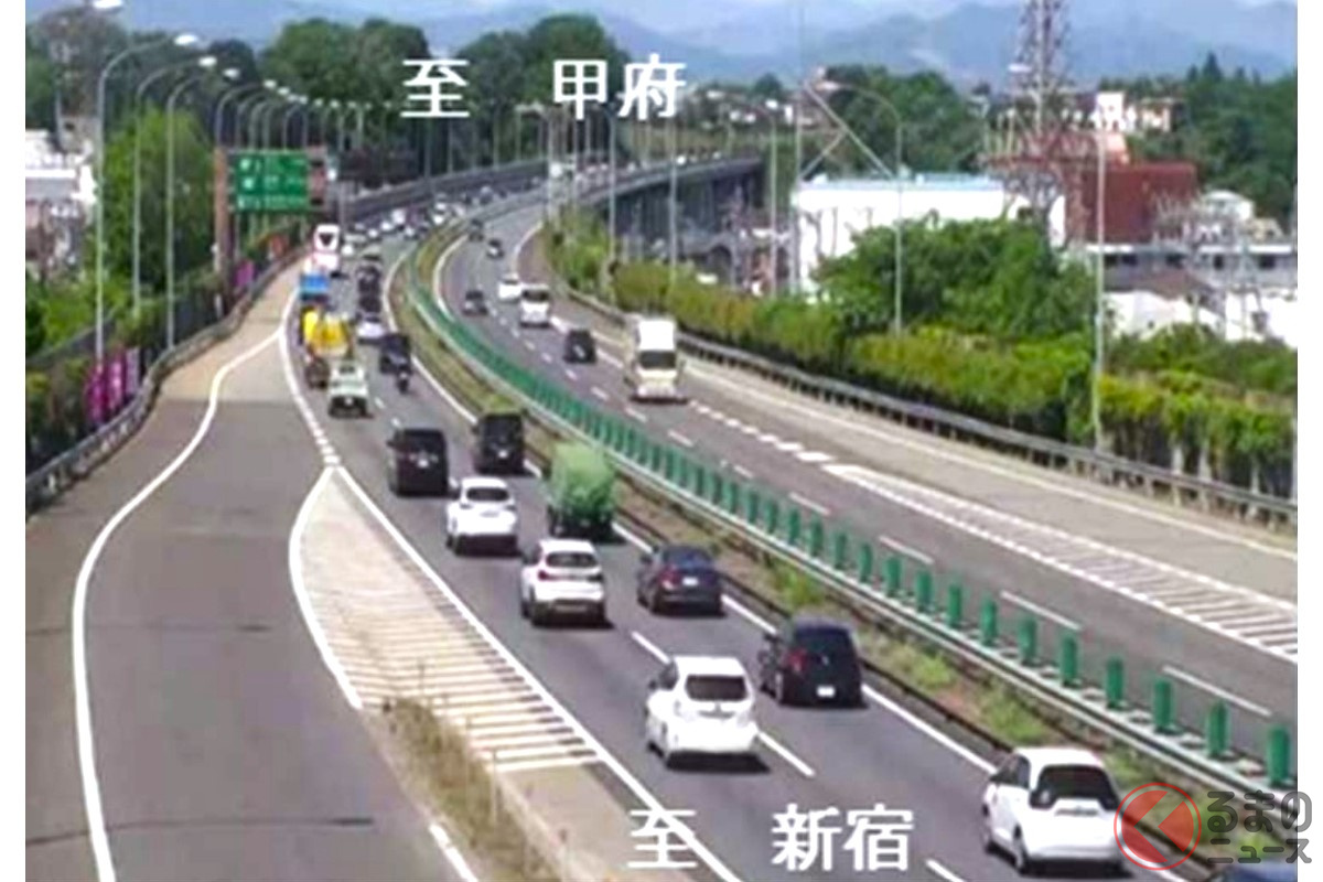 渋滞する中央道の日野バス停 (画像:国土交通省)。