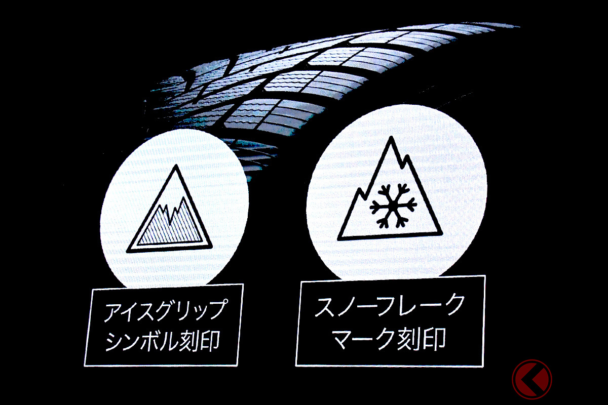 スノーフレークマークだけでなく、アイスグリップシンボルも刻印されている