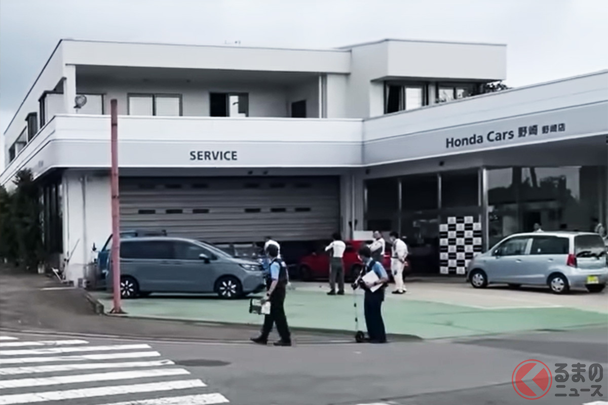 被害にあった「ホンダカーズ野崎」の現場検証の様子(画像引用:タイプR鑑定団 F1店長のタイプRチャンネル)