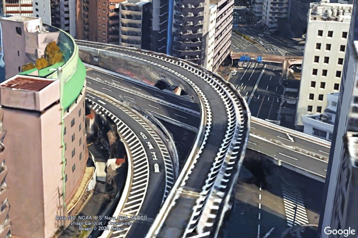 都心から品川区方面へアクセスする首都高目黒線（画像：Google Earth）。