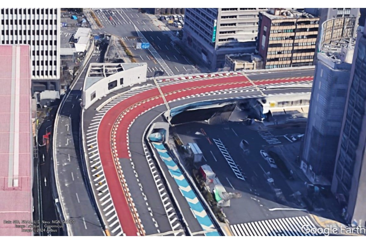 銀座の東京高速道路（KK線）（画像：Google Earth）。