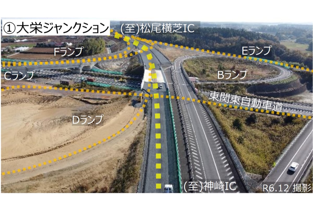 2024年12月現在の圏央道千葉区間の工事状況（画像：国土交通省）。