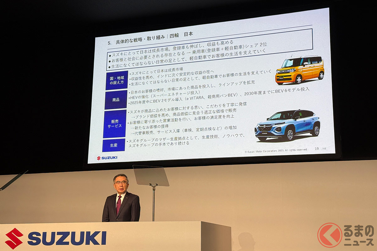 四輪の日本市場戦略を説明する鈴木俊宏社長