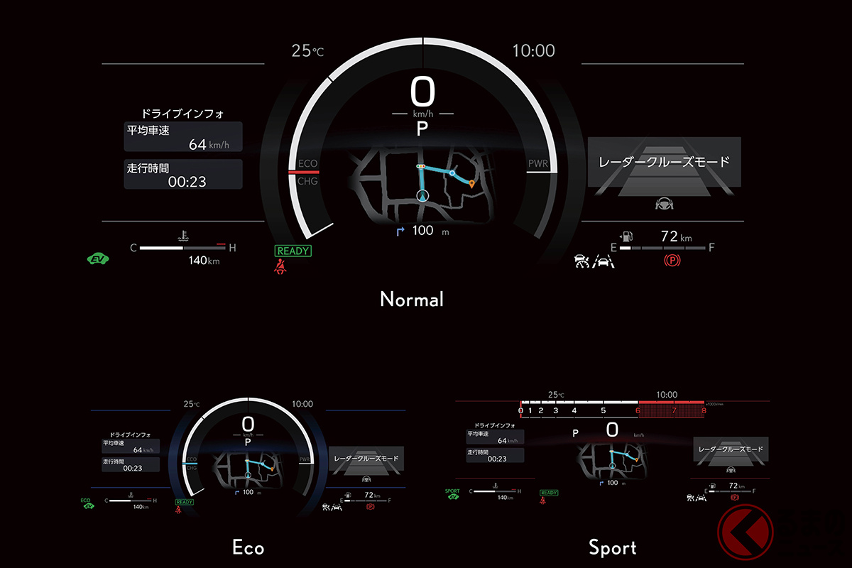 様々なシチュエーションで運転を楽しめるように、複数の走行モードが用意されている(画像:F SPORTインテリア 「12.3インチTFT液晶式メーター」)