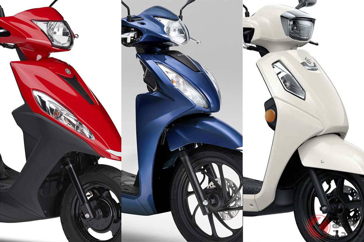 エントリーグレードの125スクーター「左からジョグ125/Dio110/アドレス125」」