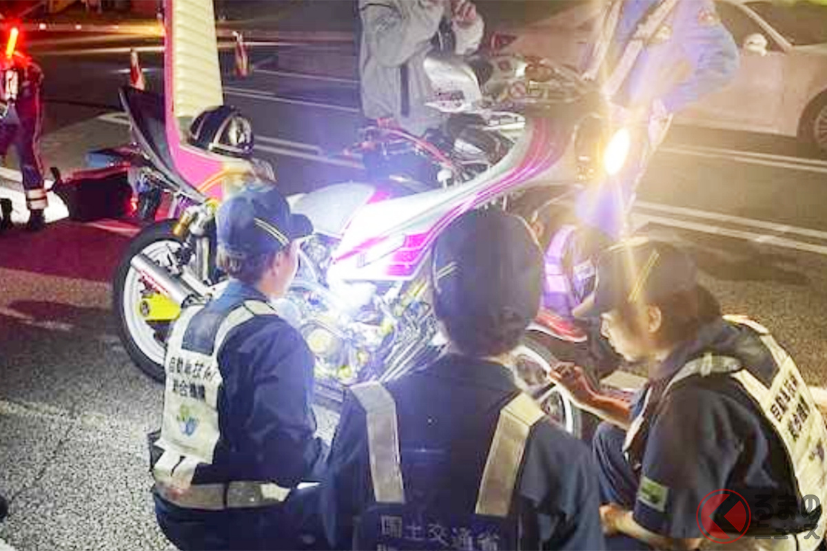 不正改造車の特別街頭検査の様子(画像:関東運輸局)