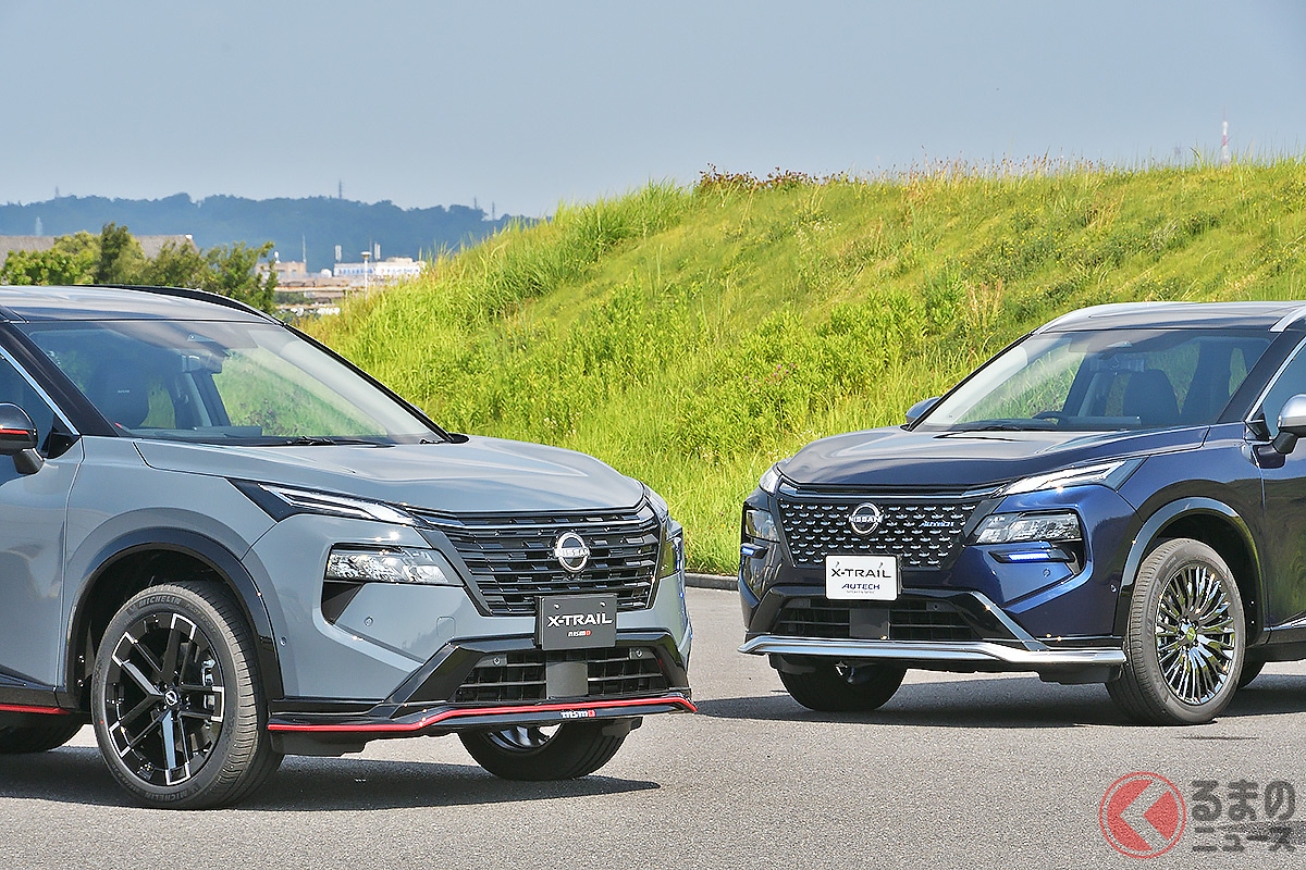 マイナーチェンジで新設定された「エクストレイル NISMO」（左）と「エクストレイル AUTECH SPORTS SPEC」（右）の違いとは