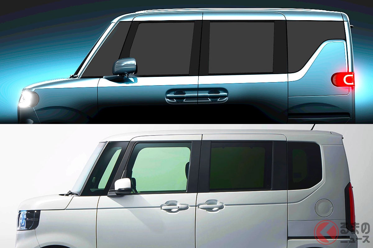 BYD新型「軽ハイトワゴン」どんなモデルに?(上:BYD「軽EV」/ 下:ホンダ「N-BOX」)