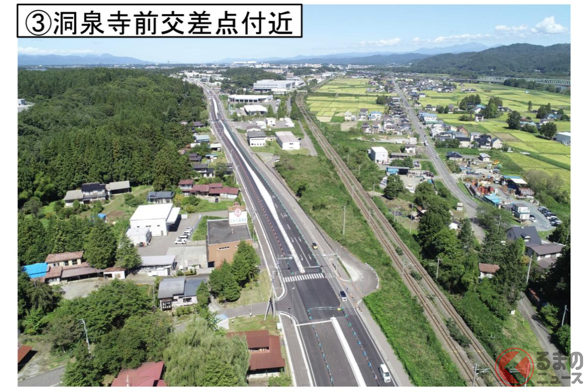 国道4号「北上拡幅」の開通部（画像：国土交通省）