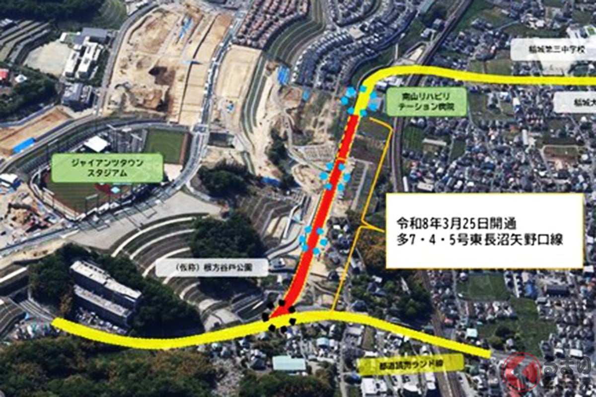 南山エリアの土地区画整理が結実、稲城ICからのアクセスルートが確立(画像:稲城市)