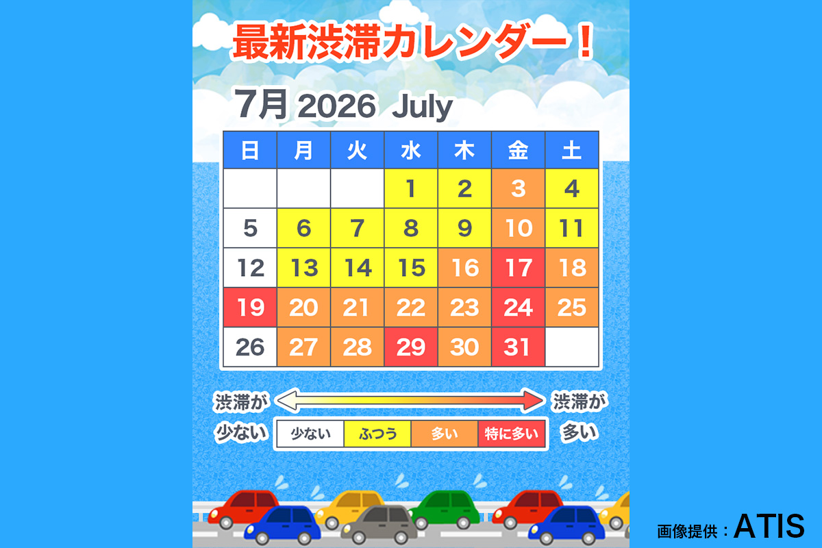 2026年7月の渋滞カレンダー