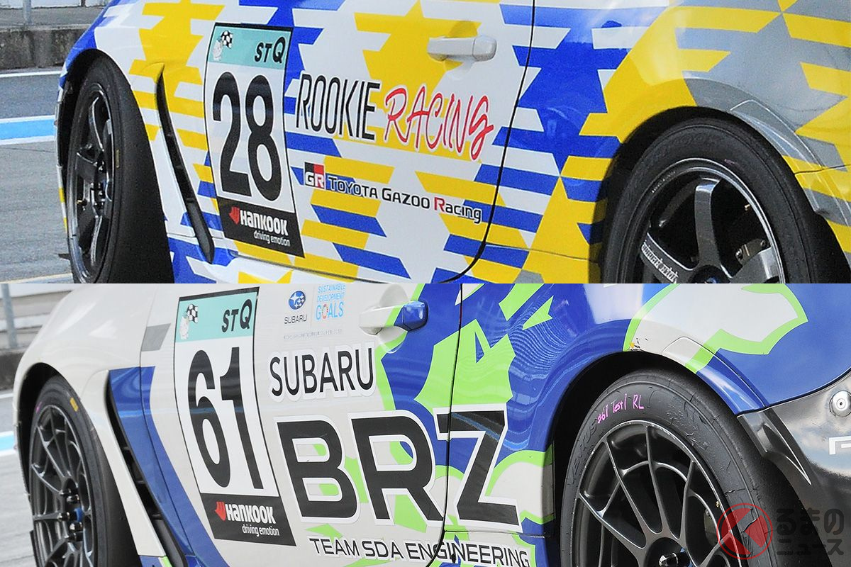スーパー耐久シリーズ2023に参戦する「ORC ROOKIE GR86 CNF concept」(上)と「Team SDA Engineering BRZ CNF Concept」(下)