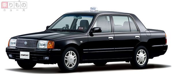 トヨタのタクシー用車両のひとつ「コンフォート」。オプションのドアミラーを装着した状態。タクシーの表示灯などはイメージ（画像：トヨタ）。