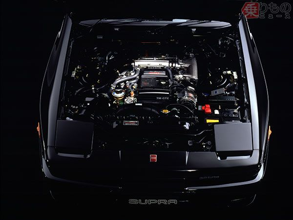 初代（国内）「スープラ」に搭載された最高出力230psを誇る3.0L直列6気筒DOHCターボエンジン（画像：トヨタ）。