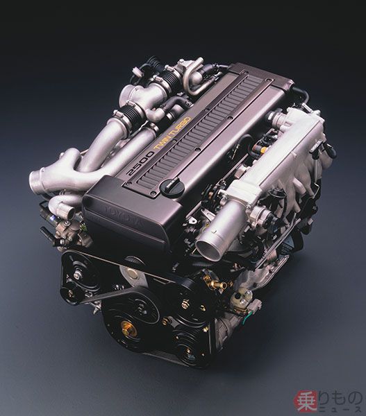 マイナーチェンジで、新たなトップエンジンとなった2.5L直列6気筒ツインターボエンジン。当時、国内最強クラスとなる最高出力280psを発揮（画像：トヨタ）。